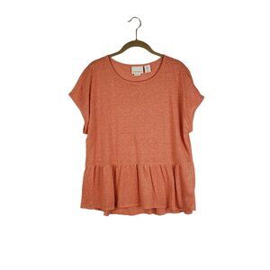 Cynthia Rowley Linen Babydoll Top Short Sleeve Peach Orange Peplum Size Medium